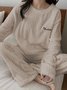 Flannel Thermal Pajamas Long Sleeve Pants Homewear Set Plus Size