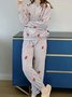 Strawberry Print Long Sleeve Pants Casual Loungewear Two Piece Plus Size