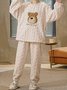 Bear Pattern Plush Warm Homewear Suit Plus Size