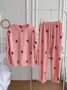 Strawberry Print Long Sleeve Pants Casual Loungewear Two Piece Plus Size
