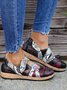 Vintage Contrast Flower Applique Velcro Mary Jane Flat Shoes