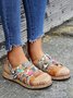 Vintage Contrast Flower Applique Velcro Mary Jane Flat Shoes