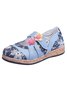 Vintage Contrast Flower Applique Velcro Mary Jane Flat Shoes