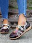 Vintage Contrast Flower Applique Velcro Mary Jane Flat Shoes