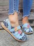 Vintage Contrast Flower Applique Velcro Mary Jane Flat Shoes