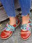 Vintage Contrast Flower Applique Velcro Mary Jane Flat Shoes