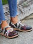 Vintage Contrast Flower Applique Velcro Mary Jane Flat Shoes