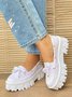 Plus Size Bow Decor Plain Color Platform Moccasin Shoes