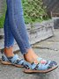 Vintage Contrast Flower Applique Velcro Mary Jane Flat Shoes