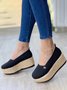 Rhinestone Metal Straw Woven Thick Soled Shoes