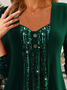 Women's Square Neck Christmas Green Velvet Sequin Top