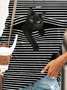 JFN Crew Neck Striped Cat Casual Long Sleeve Sweatshirt