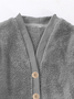 Fluff/Granular Fleece Fabric V Neck Loose Casual Teddy Jacket