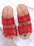 Embroidered Cutout Platform Wedge Slipper Sandals