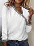 Loose Casual Long sleeve Plaid V neck T-Shirt