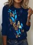 Casual Butterfly Print Crew Neck T-Shirt