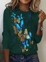 Casual Butterfly Print Crew Neck T-Shirt