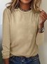 Women's Long Sleeve Blouse Spring/Fall Plain Cotton-Blend Crew Neck Daily Going Out Simple Top