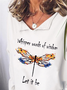 V Neck Casual Dragonfly T-Shirt