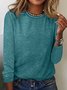 Women's Long Sleeve Blouse Spring/Fall Plain Cotton-Blend Crew Neck Daily Going Out Simple Top