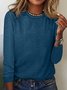 Women's Long Sleeve Blouse Spring/Fall Plain Cotton-Blend Crew Neck Daily Going Out Simple Top