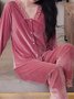 Lace Stitching Gold Velvet Long Sleeve Trousers Loungewear Two Piece Plus Size
