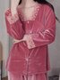 Lace Stitching Gold Velvet Long Sleeve Trousers Loungewear Two Piece Plus Size