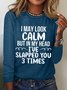 Women Text Letters Long Sleeve Blouse Spring/Fall Crew Neck Daily Simple Top