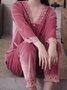 Lace Stitching Gold Velvet Long Sleeve Trousers Loungewear Two Piece Plus Size