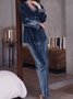 Lace Stitching Gold Velvet Long Sleeve Trousers Loungewear Two Piece Plus Size