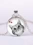 Love Cat Pattern Time Gem Necklace Casual Daily Versatile Jewelry