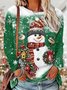Crew Neck Loose Christmas Snowman Casual T-Shirt