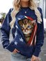 Cat Crew Neck Casual Sweatshirt