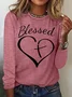 Women's Long Sleeve Blouse Spring/Fall Text Letters Cotton-Blend Crew Neck Daily Going Out Casual Top