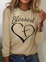 Women's Long Sleeve Blouse Spring/Fall Text Letters Cotton-Blend Crew Neck Daily Going Out Casual Top