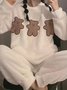 Flannel Cute Cartoon Bear Pajamas Long Sleeve Pants Loungewear Set Plus Size