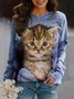 Funny And Cute Cat Round Neck Loose Sweater