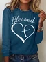 Women's Long Sleeve Blouse Spring/Fall Text Letters Cotton-Blend Crew Neck Daily Going Out Casual Top