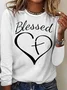 Women's Long Sleeve Blouse Spring/Fall Text Letters Cotton-Blend Crew Neck Daily Going Out Casual Top