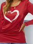 Crew Neck Heart/Cordate Casual Loose T-Shirt