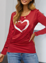 Crew Neck Heart/Cordate Casual Loose T-Shirt