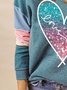 Heart/Cordate Casual Crew Neck Color Block Sweatshirt