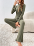 Regular Fit Plain Casual Turtleneck Two-Piece Set