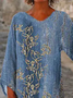 Color Block Casual Loose Crew Neck  Floral  Top