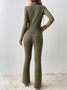Regular Fit Plain Casual Turtleneck Two-Piece Set