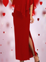 Red Chiffon Cape Stud Detail Dress