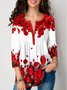 Floral V Neck Casual Regular Fit Buttoned Top