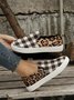Plus Size Casual Leopard Split Joint Plaid Canvas Slip On Flat Shoes