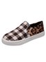 Plus Size Casual Leopard Split Joint Plaid Canvas Slip On Flat Shoes