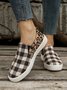 Plus Size Casual Leopard Split Joint Plaid Canvas Slip On Flat Shoes